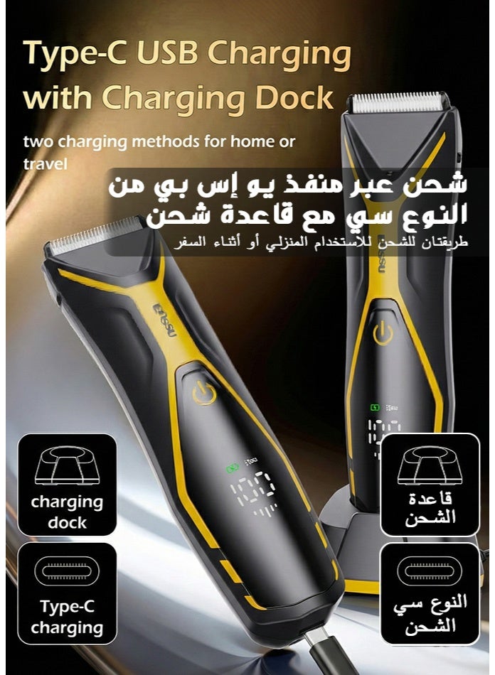 ENSSU Men’s Electric Body Groomer, Hair Trimmer & Clipper | BLADELOCK™ Safe Blade + LED Spotlight | IPX7 Waterproof Cordless Grooming Tool with LCD Display, 6000 RPM Motor, 60-Min Runtime | Full Body & Beard Grooming - Image 5